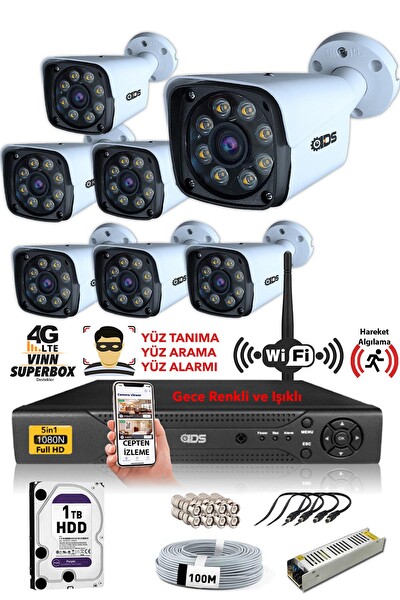 IDS 7 Kameralı 5MP Sony Lensli 1080P FullHD Gece Renkli Su Geçirmez Cepten İzle Kamera Seti DS-2034HD-WL-SET7-1TB