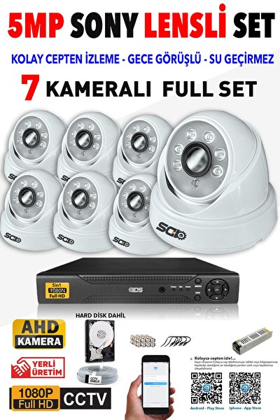 IDS 7 Kameralı 5MP Sony Lensli 1080P FullHD Cepten İzle 1 TB İç Güvenlik Kamerası Sistemi D-2028HD-SET7-1TB