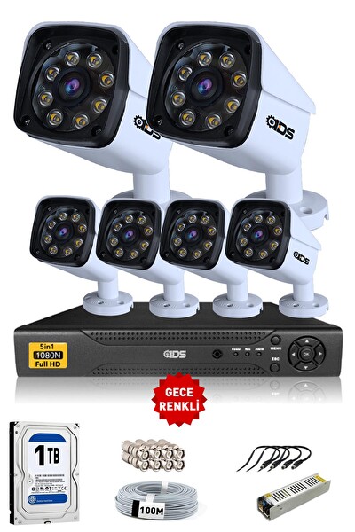 IDS 6 Kameralı 5MP Sony Lensli 1080P Full HD Gece Renkli Su Geçirmez Cepten İzle Kamera Seti DS-2034HD-WL-SET6-1TB