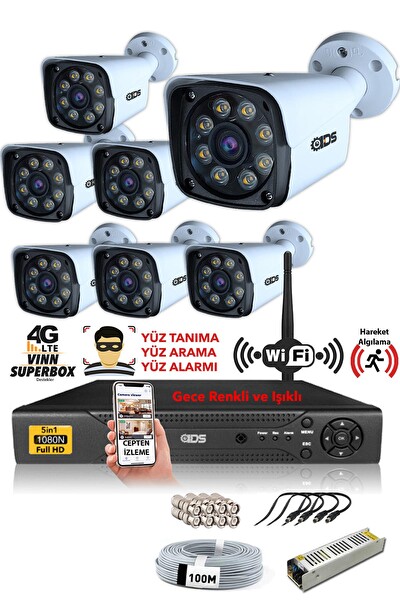 IDS 7 Kameralı 5MP Sony Lensli 1080P Full HD Gece Renkli Su Geçirmez Cepten İzle Full Kamera Seti DS-2034HD-WL-SET7-NOHDD