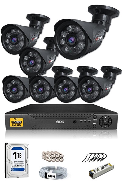 IDS 7 Kameralı 5MP Sony Lensli 1080P FullHD Cepten İzle 1 TB Dış Güvenlik Kamerası Sistemi DS-2015HD-SET7-1TB-BLACK