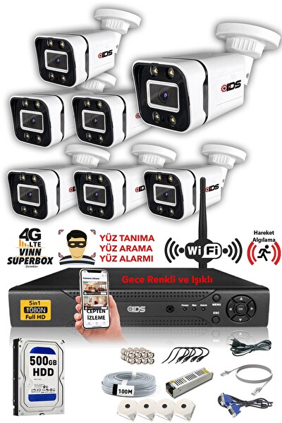 IDS 7 Kameralı 5MP Sony Lensli 1080P Full HD Gece Renkli Su Geçirmez Cepten İzle Full Kamera Seti DS-2031HD-WL-SET7-500