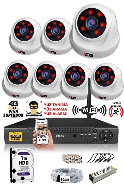 IDS 7 Kameralı 5MP Sony Lensli 1080P FullHD Cepten İzle 1 TB İç Güvenlik Kamerası Sistemi D-2026HD-SET7-1TB