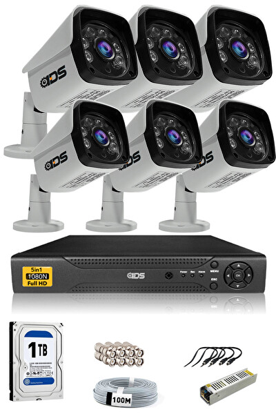 IDS 6 Kameralı 5MP Sony Lensli 1080P Full HD Cepten İzle 1 TB Dış Güvenlik Kamerası Sistemi DS-2027HD-SET6-1TB