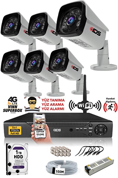 IDS 6 Kameralı 5MP Sony Lensli 1080P Full HD Cepten İzle 1 TB Dış Güvenlik Kamerası Sistemi DS-2027HD-SET6-1TB