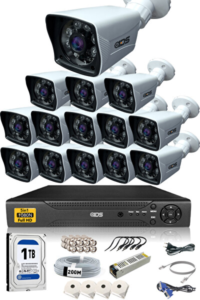 IDS 14 Kameralı 5 MP Lensli 1080p Gece Görüşlü Su Geçirmez Cepten İzle FHD Kamera Seti DS-2021HD-SET14