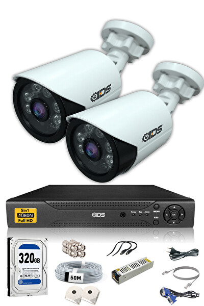 IDS 2 Kameralı 5 MP Lensli 1080p Gece Görüşlü Su Geçirmez Cepten İzle FHD Kamera Seti DS-2020HD-SET2