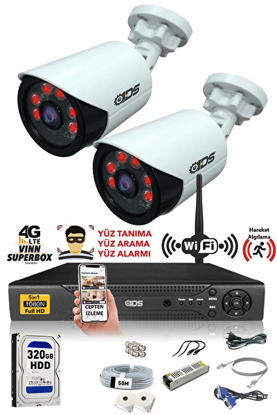 IDS 2 Kameralı 5 MP Lensli 1080p Gece Görüşlü Su Geçirmez Cepten İzle FHD Kamera Seti DS-2020HD-SET2