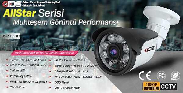 IDS 2 Kameralı 5 MP Sony Lensli FHD Gece Görüşlü Cepten İzle Güvenlik Kamerası Sistemi DS-2015HDSET2