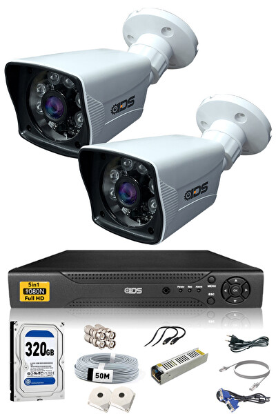 IDS 2 Kameralı 5 MP Lensli 1080p Gece Görüşlü Su Geçirmez Cepten İzle FHD Kamera Seti DS-2021HD-SET2