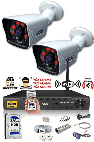 IDS 2 Kameralı 5 MP Lensli 1080p Gece Görüşlü Su Geçirmez Cepten İzle FHD Kamera Seti DS-2021HD-SET2