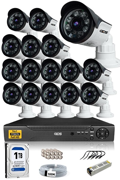 IDS 16 Kameralı 5 MP Sony Lensli FHD Gece Görüşlü Cepten İzle Güvenlik Kamerası Sistemi DS-2015HD-SET16-ARRAY