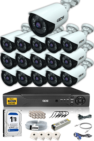 IDS 16 Kameralı 5 MP Lensli 1080p Gece Görüşlü Su Geçirmez Cepten İzle FHD Kamera Seti DS-2020HD-SET16