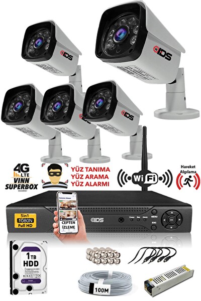 IDS Cepten İzle 1 TB Dış 5 Kameralı 5mp Sony Lensli 1080p Fullhd Güvenlik Kamerası Sistemi - DS-2027HD-SET5-1TB