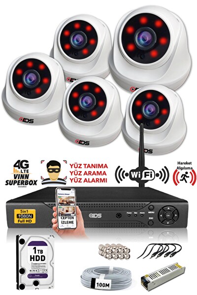 IDS Cepten İzle 1 TB İç 5 Kameralı 5mp Sony Lensli 1080p Fullhd Güvenlik Kamerası Sistemi - D-2026HD-SET5-1TB