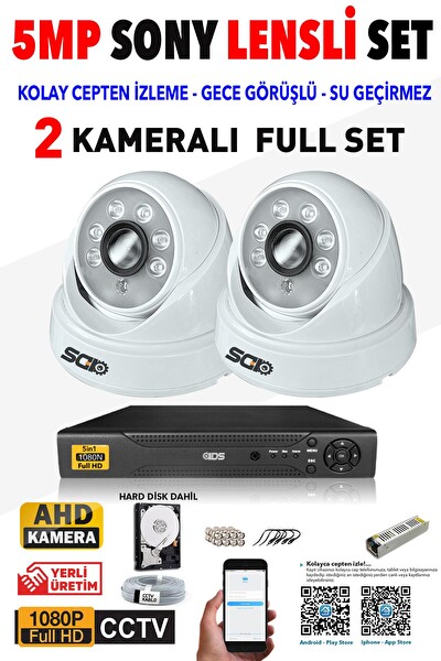 IDS Cepten İzle 250 İç 2 Kameralı 5mp Sony Lensli 1080p Fullhd Güvenlik Kamerası Sistemi - D-2028HD-SET2-250-X