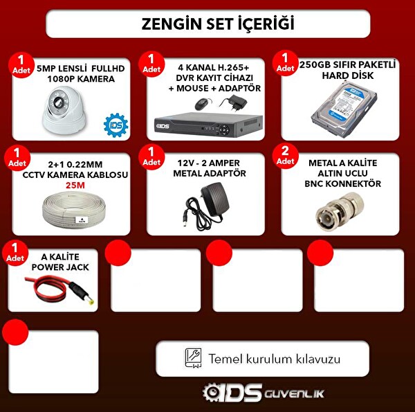IDS Cepten İzle 250 İç 2 Kameralı 5mp Sony Lensli 1080p Fullhd Güvenlik Kamerası Sistemi - D-2028HD-SET2-250-X