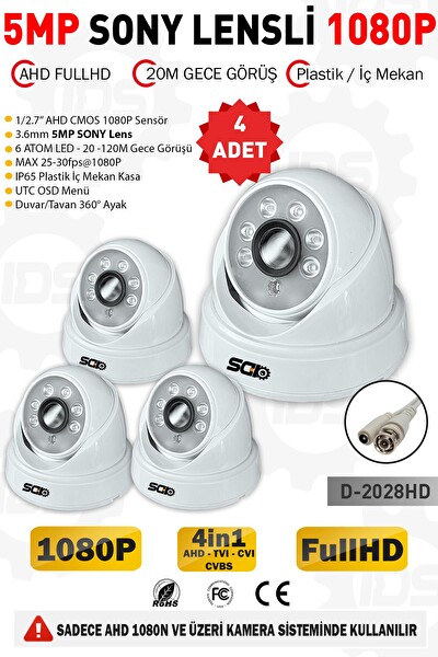 IDS 5mp Lensli 1080p Fullhd AHD Gece Görüşlü İç Mekan Güvenlik Kamerası 4 Adet D-2028HD4