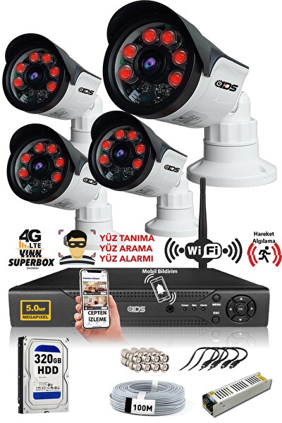 IDS Cepten İzle 4 Kameralı 5mp Sony Lensli Full HD Gece Görüşlü Güvenlik Kamerası Sistemi - DS-2015HD-SET4-ARRAY