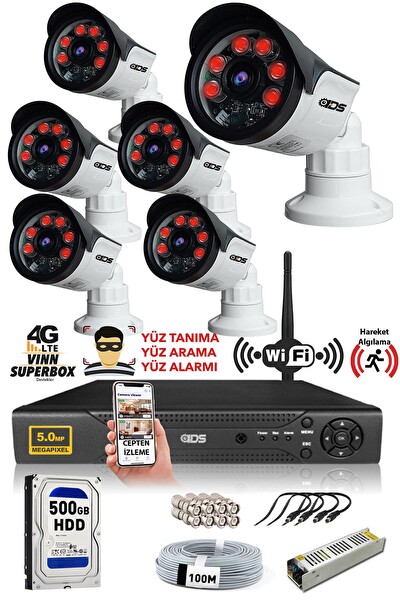 IDS Cepten İzle 6 Kameralı Set 5mp Sony Lensli Full HD Gece Görüşlü Güvenlik Kamerası Sistemi DS-2015HD-SET6-ARRAY