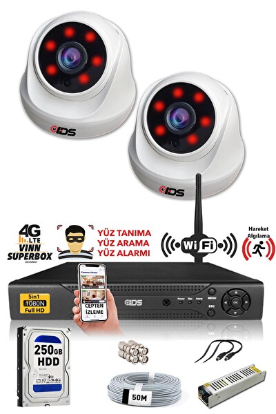 IDS Cepten İzle 250 İç 2 Kameralı 5mp Sony Lensli 1080p Fullhd Güvenlik Kamerası Sistemi - D-2026HD-SET2-250-X