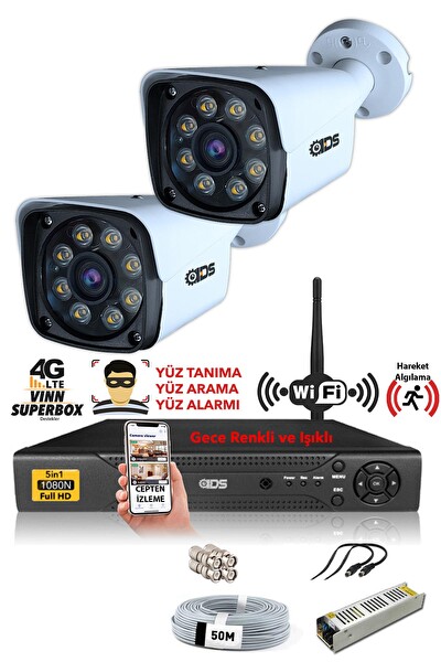 IDS 2 Kameralı 5 MP Sony Lensli 1080p Full HD Gece Renkli Su Geçirmez Cepten İzle Full Kamera Seti DS-2034HD-WL-SET2-NOHDD