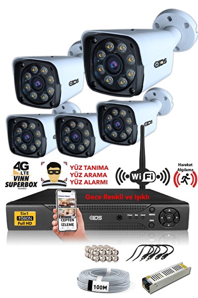 IDS 5 Kameralı 5 MP Sony Lensli 1080p Full HD Gece Renkli Su Geçirmez Cepten İzle Full Kamera Seti DS-2034HD-WL-SET5-NOHDD