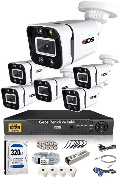 IDS 6 Kameralı 5 MP Sony Lensli 1080p Full HD Gece Renkli Su Geçirmez Cepten İzle Full Kamera Seti̇ DS-2031HD-WL-SET6-320