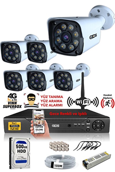 IDS 6 Kameralı 5 MP Sony Lensli 1080p Full HD Gece Renkli Su Geçirmez Cepten İzle Kamera Seti DS-2034HD-WL-SET6-500
