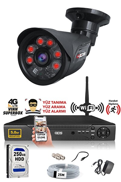 IDS 1 Kameralı 5 MP Sony Lensli 1080p Full HD Cepten İzle 250DIŞ Güvenlik Kamerası Sistemi DS-2015HD-SET1-250-BLACK