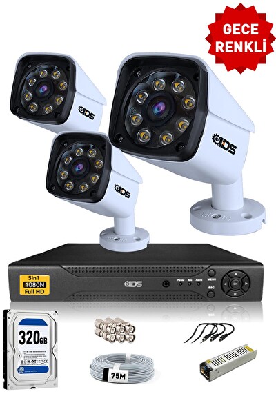 IDS 3 Kameralı 5 MP Sony Lensli 1080p Full HD Gece Renkli Su Geçirmez Cepten İzle Kamera Seti DS-2034HD-WL-SET3-320