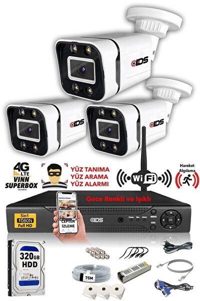 IDS 3 Kameralı 5 MP Sony Lensli 1080p Full HD Gece Renkli Su Geçirmez Cepten İzle Full Kamera Seti DS-2031HD-WL-SET3-320