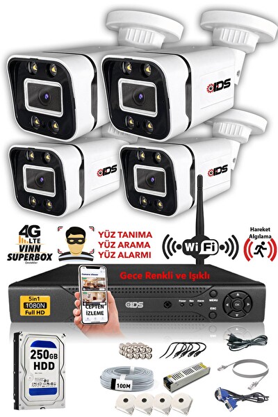 IDS 4 Kameralı 5 MP Sony Lensli 1080p Full HD Gece Renkli Su Geçirmez Cepten İzle Full Kamera Seti DS-2031HD-WL-SET4-250-X