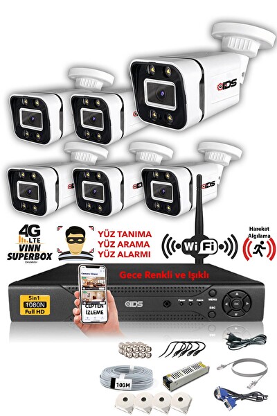 IDS 6 Kameralı 5 MP Sony Lensli 1080p Full HD Su Geçirmez Cepten İzle Gece Renkli Full Kamera Seti DS-2031HD-WL-SET6-NOHDD