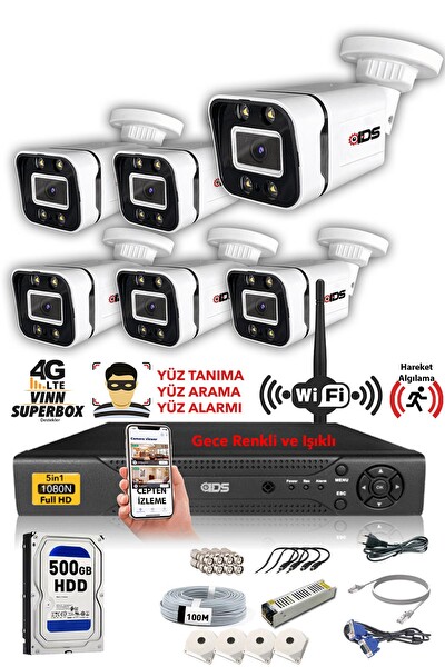 IDS 6 Kameralı 5 MP Sony Lensli 1080p Full HD Su Geçirmez Cepten İzle Gece Renkli Full Kamera Seti DS-2031HD-WL-SET6-500