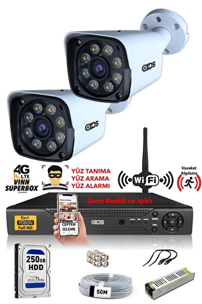 IDS 2 Kameralı 5 MP Sony Lensli 1080p Full HD Su Geçirmez Cepten İzle Gece Renkli Full Kamera Seti DS-2034HD-WL-SET2-250-X