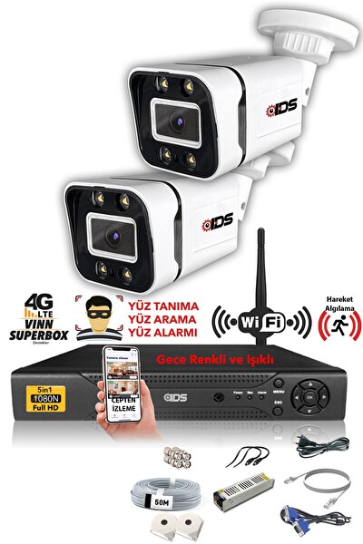 IDS 2 Kameralı 5 MP Sony Lensli̇ 1080p Full HD Su Geçirmez Cepten İzle Gece Renkli Full Kamera Seti DS-2031HD-WL-SET2-NOHDD