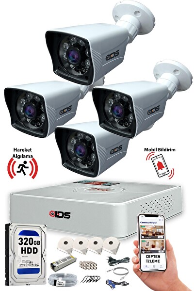 IDS 4 Kameralı 5MP Sony Lensli 1080p FHD Gece Görüşlü A1543 Güvenlik Kamerası Seti DS-2021HD-SET4-320-1543