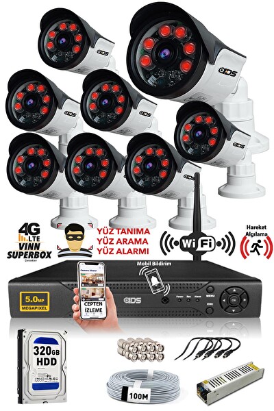 IDS 8 Kameralı 5 MP Sony Lensli FHD Gece Görüşlü Cepten İzle Güvenlik Kamerası Sistemi DS-2015HDSET8