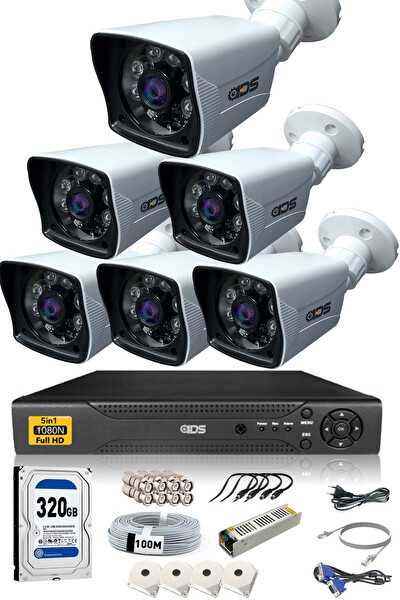 IDS 6 Kameralı 5MP Lensli 1080p FHD Gece Görüşlü Su Geçirmez Cepten İzle Kamera Seti DS-2021HD-SET6