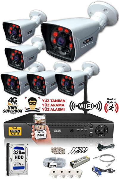 IDS 6 Kameralı 5MP Lensli 1080p FHD Gece Görüşlü Su Geçirmez Cepten İzle Kamera Seti DS-2021HD-SET6