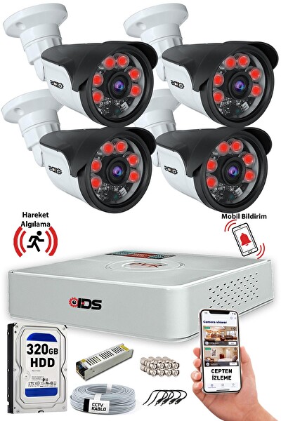IDS 4 Kameralı 5MP Sony Lensli FHD Gece Görüşlü A1521 Güvenlik Kamerası Sistemi DS-2015HD-SET4-320-1521