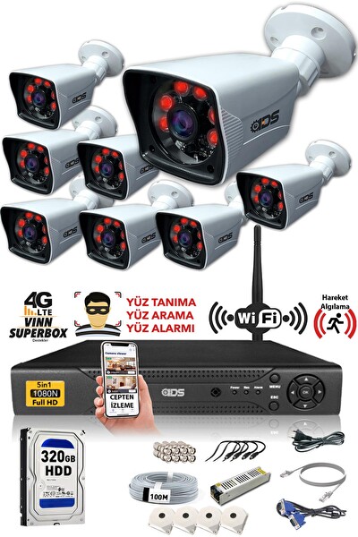 IDS 8 Kameralı 5MP Lensli 1080p FHD Gece Görüşlü Su Geçirmez Cepten İzle Kamera Seti DS-2021HD-SET8