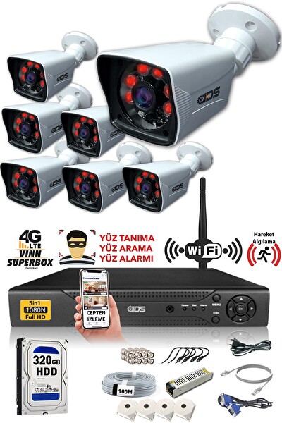 IDS 7 Kameralı 5MP Lensli 1080p FHD Gece Görüşlü Su Geçirmez Cepten İzle Kamera Seti DS-2021HD-SET7