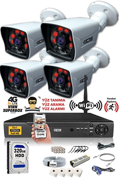 IDS 4 Kameralı 5MP Lensli 1080p FHD Gece Görüşlü Su Geçirmez Cepten İzle Kamera Seti DS-2021HD-SET4