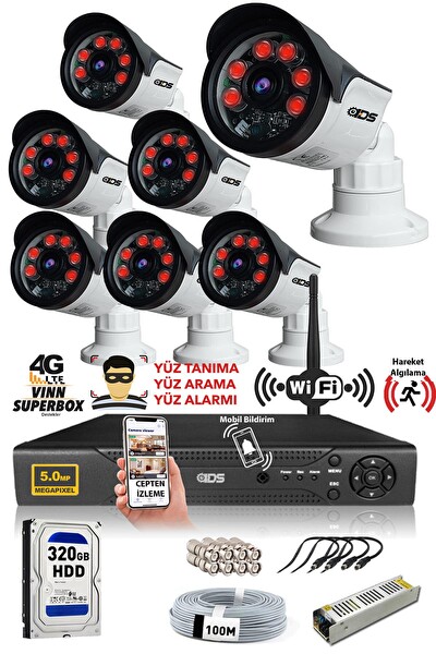 IDS 7 Kameralı Cepten İzle 5mp Sony Lensli Full HD Gece Görüşlü Güvenlik Kamerası Sistemi DS-2015HD-SET7-ARRAY