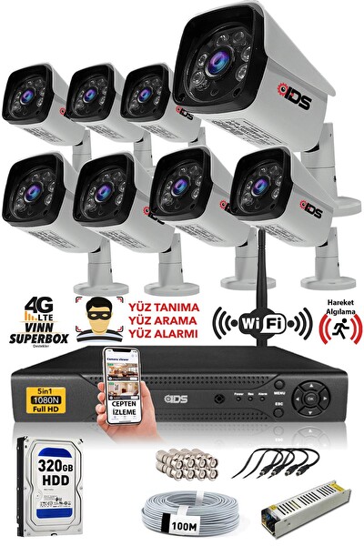 IDS 8 Kameralı 320 Dış 5mp Sony Lensli Full HD Gece Görüşlü Güvenlik Kamerası Sistemi DS-2027HD-SET8-320