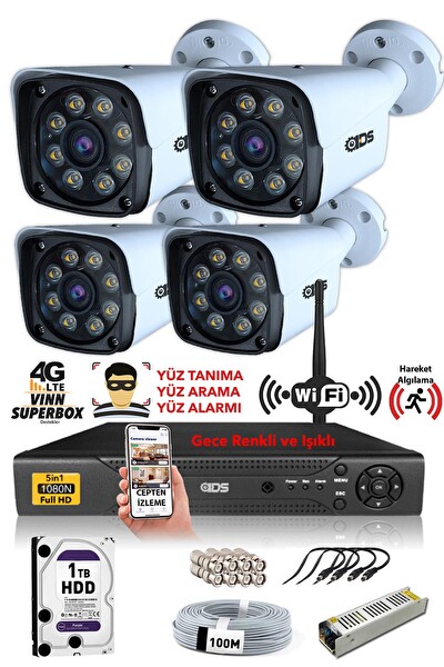 IDS 4 Kameralı Cepten İzle 5mp Sony Lensli 1080p Full HD Su Geçirmez Gece Renkli Kamera Seti DS-2034HD-WL-SET4-1TB