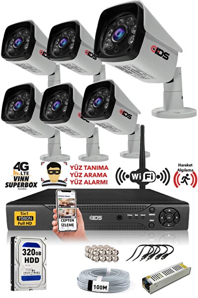 IDS 6 Kameralı 320 Dış 5mp Sony Lensli Full HD Gece Görüşlü Güvenlik Kamerası Sistemi DS-2027HD-SET6-320