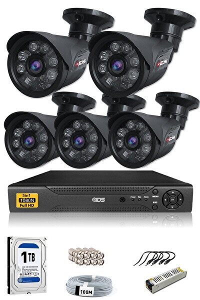 IDS 5 Kameralı 1 TB Dış Cepten İzle 5mp Sony Lensli 1080p Full HD Güvenlik Kamerası Sistemi DS-2015HD-SET5-1TB-BLACK